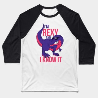 Cool dinosaur - illustration of a smiling t-rex wearing sunglasses “I’m rexy and I know it”. Trex lover gift Baseball T-Shirt